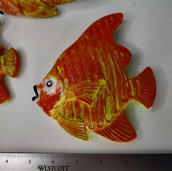 Vintage Orange Fish Chalkware Repainted Set Of 3 Wall Decor - Picture 6 of 14